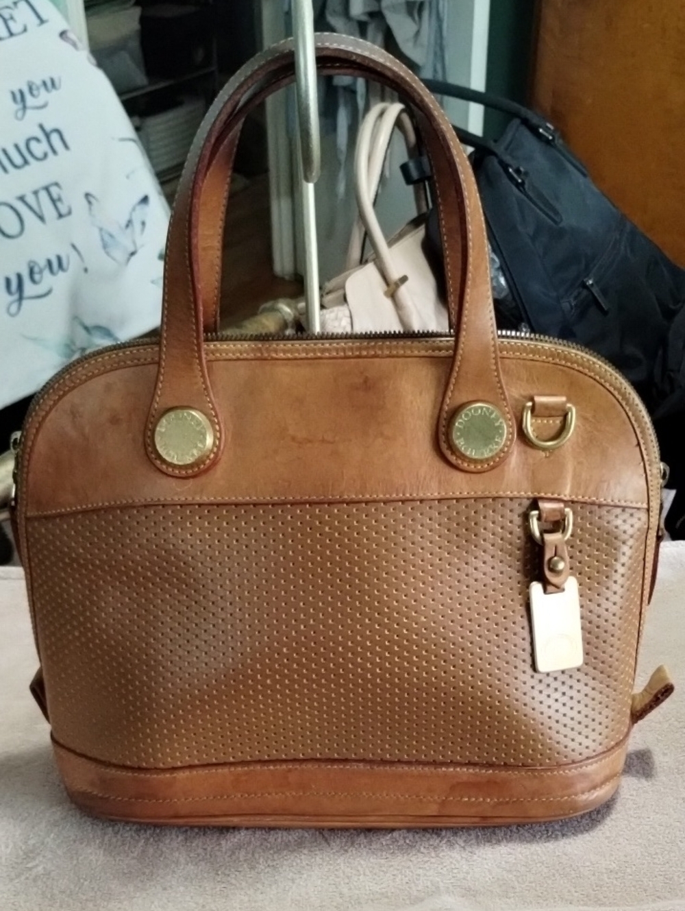Dooney And Bourke Tan Perforated Leather Satchel Bag